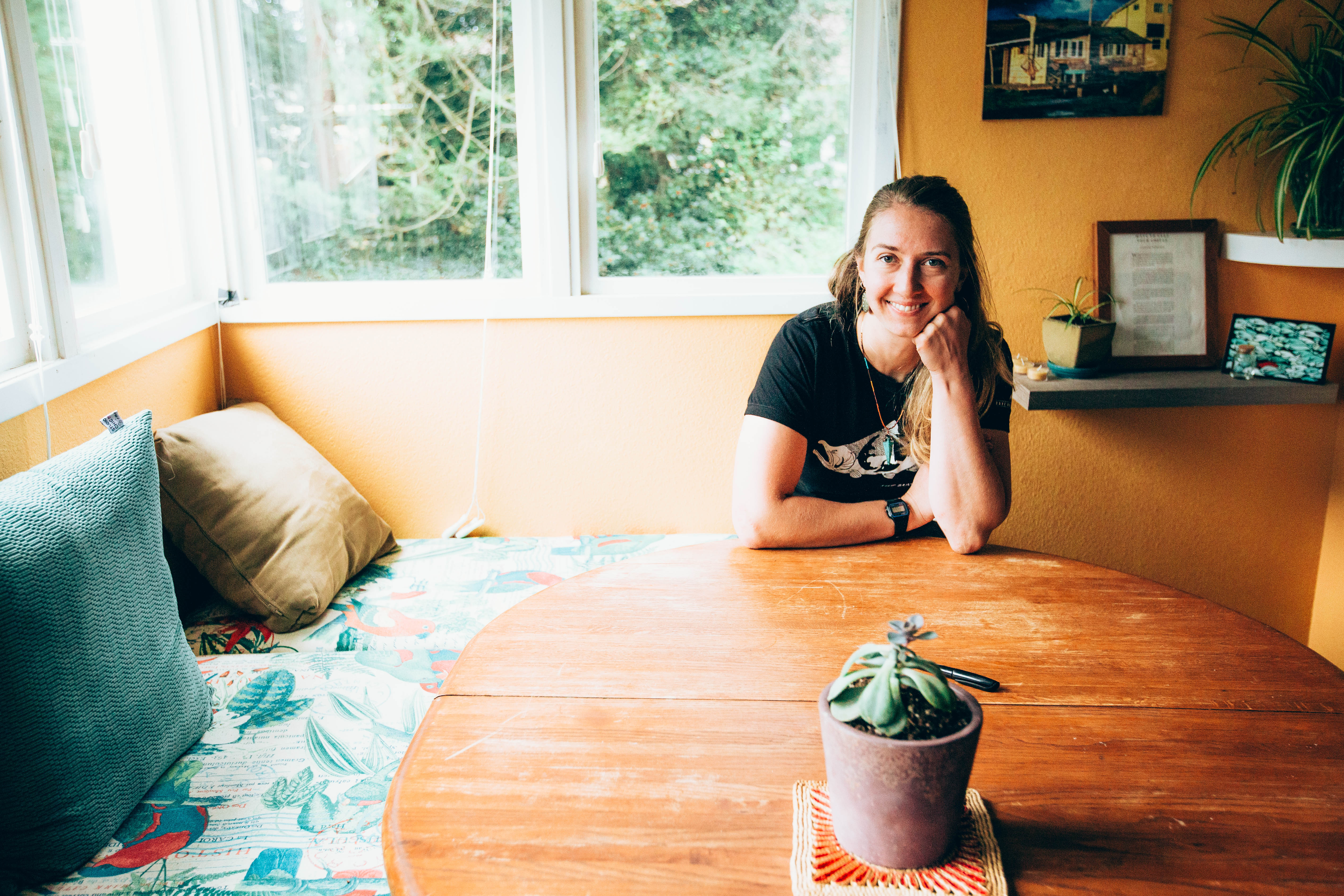 Shelly sits at the table in her house in Bellingham, Wash., on Thursday, May 2, 2019. (Photo by Regan Bervar)