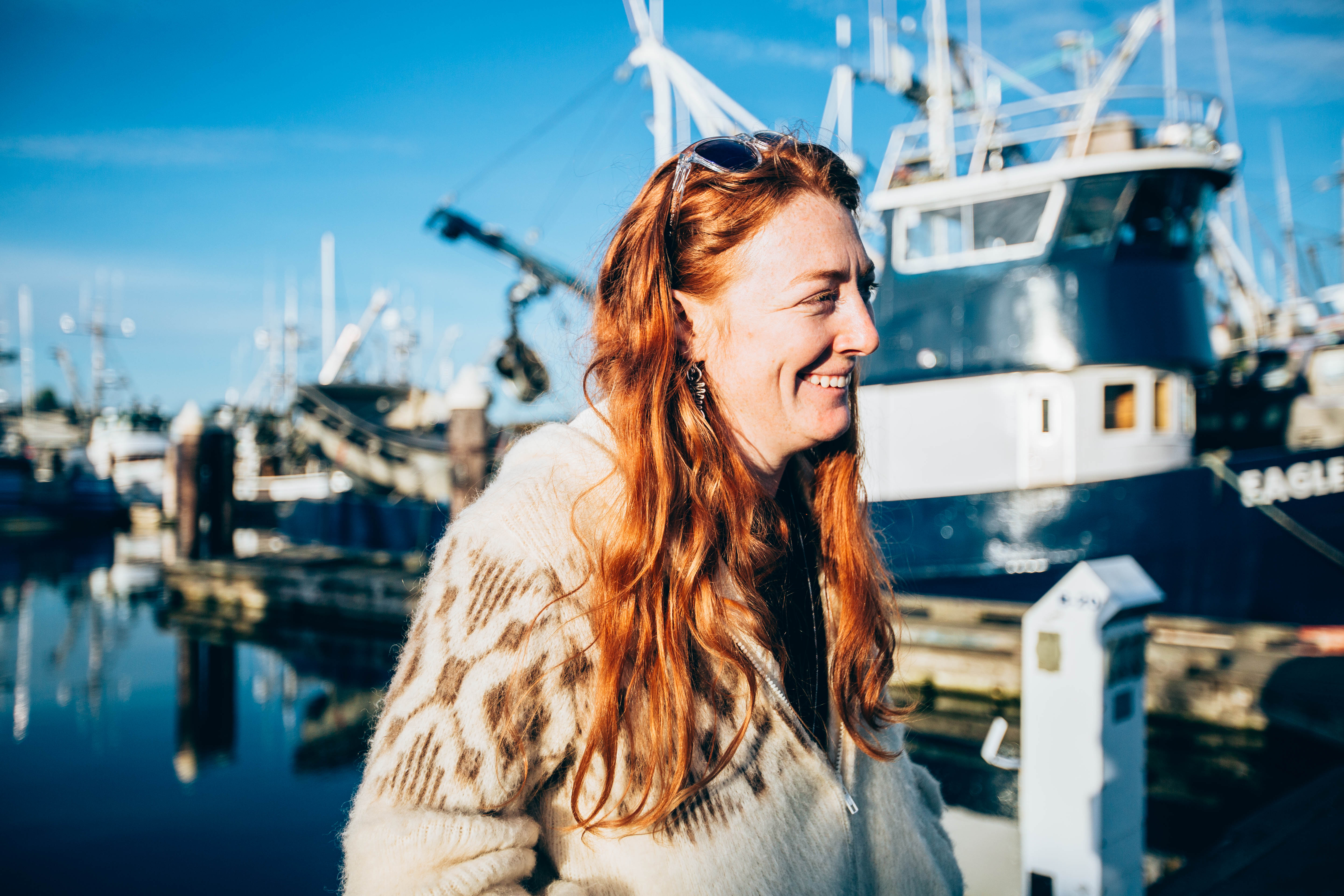 Elma stands on the dock at Bellingham Marina on Tuesday, May 7, 2019. (Photo by Regan Bervar)